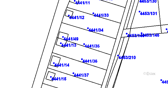 Parcela st. 4441/35 v KÚ Louny, Katastrální mapa