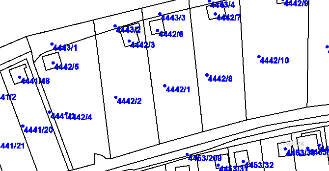 Parcela st. 4442/1 v KÚ Louny, Katastrální mapa