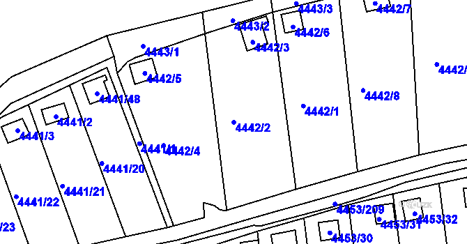Parcela st. 4442/2 v KÚ Louny, Katastrální mapa