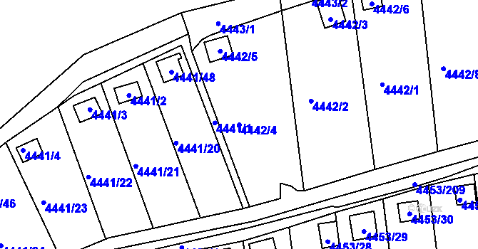 Parcela st. 4442/4 v KÚ Louny, Katastrální mapa