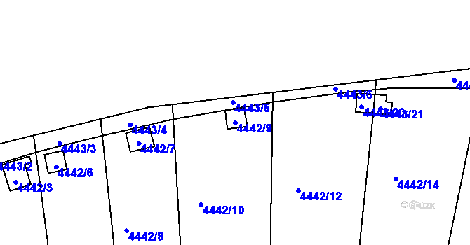 Parcela st. 4442/9 v KÚ Louny, Katastrální mapa