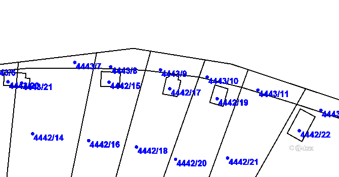 Parcela st. 4442/17 v KÚ Louny, Katastrální mapa