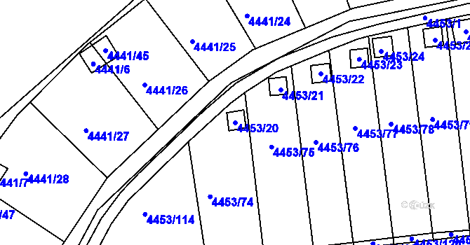 Parcela st. 4453/20 v KÚ Louny, Katastrální mapa