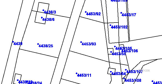 Parcela st. 4453/93 v KÚ Louny, Katastrální mapa