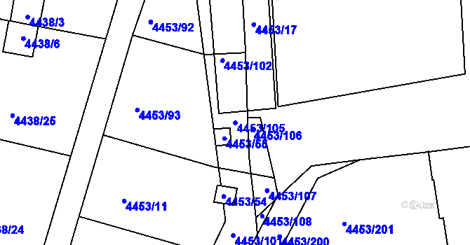 Parcela st. 4453/105 v KÚ Louny, Katastrální mapa