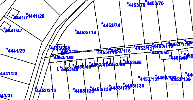 Parcela st. 4453/115 v KÚ Louny, Katastrální mapa
