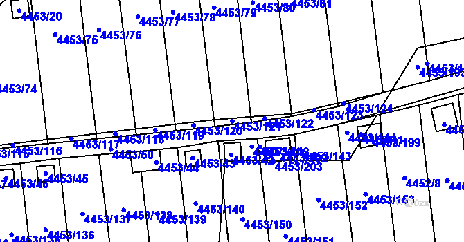 Parcela st. 4453/121 v KÚ Louny, Katastrální mapa