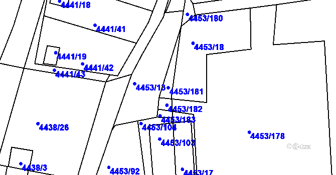 Parcela st. 4453/181 v KÚ Louny, Katastrální mapa