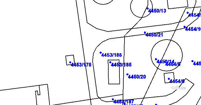 Parcela st. 4453/186 v KÚ Louny, Katastrální mapa