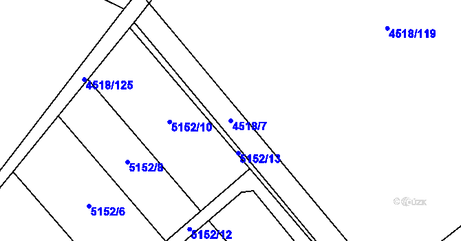 Parcela st. 4518/7 v KÚ Louny, Katastrální mapa