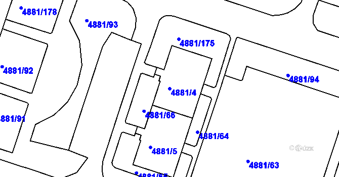 Parcela st. 4881/4 v KÚ Louny, Katastrální mapa