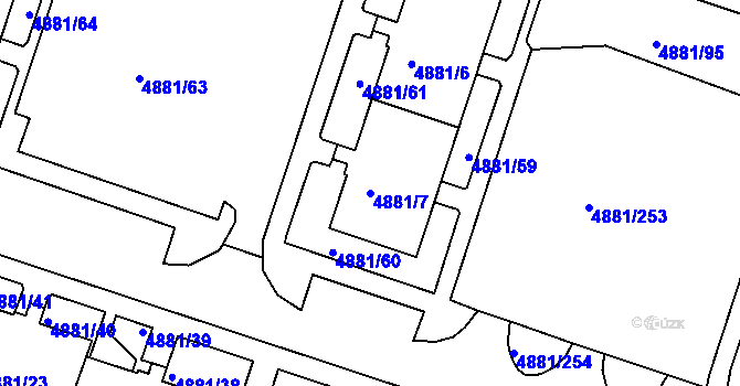 Parcela st. 4881/7 v KÚ Louny, Katastrální mapa
