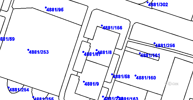 Parcela st. 4881/8 v KÚ Louny, Katastrální mapa