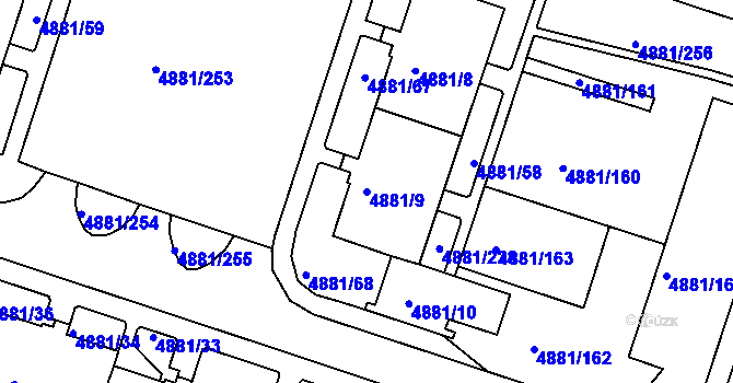 Parcela st. 4881/9 v KÚ Louny, Katastrální mapa