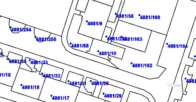 Parcela st. 4881/10 v KÚ Louny, Katastrální mapa