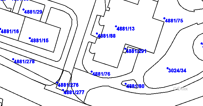 Parcela st. 4881/14 v KÚ Louny, Katastrální mapa
