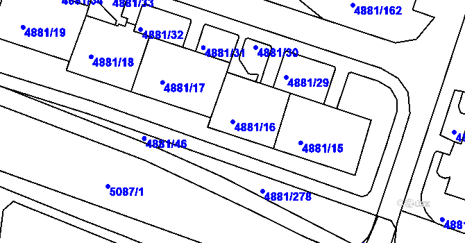 Parcela st. 4881/16 v KÚ Louny, Katastrální mapa