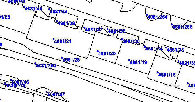 Parcela st. 4881/20 v KÚ Louny, Katastrální mapa