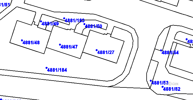 Parcela st. 4881/27 v KÚ Louny, Katastrální mapa