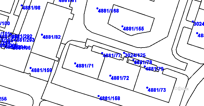 Parcela st. 4881/77 v KÚ Louny, Katastrální mapa