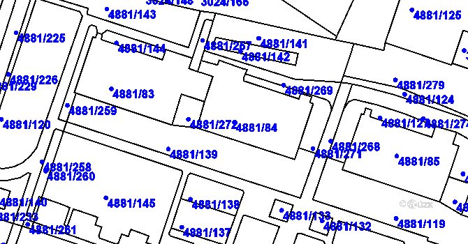 Parcela st. 4881/84 v KÚ Louny, Katastrální mapa