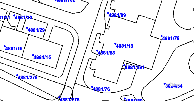 Parcela st. 4881/88 v KÚ Louny, Katastrální mapa