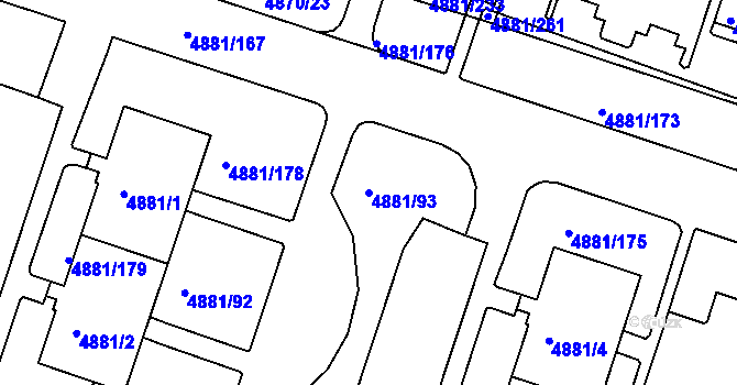Parcela st. 4881/93 v KÚ Louny, Katastrální mapa