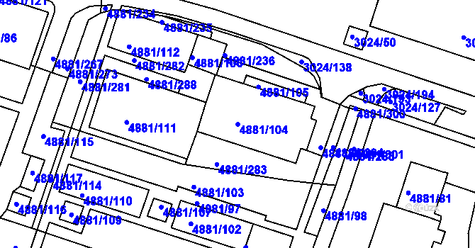 Parcela st. 4881/104 v KÚ Louny, Katastrální mapa