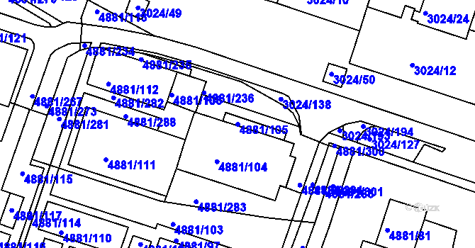 Parcela st. 4881/105 v KÚ Louny, Katastrální mapa