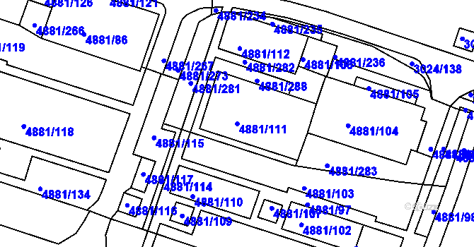 Parcela st. 4881/111 v KÚ Louny, Katastrální mapa