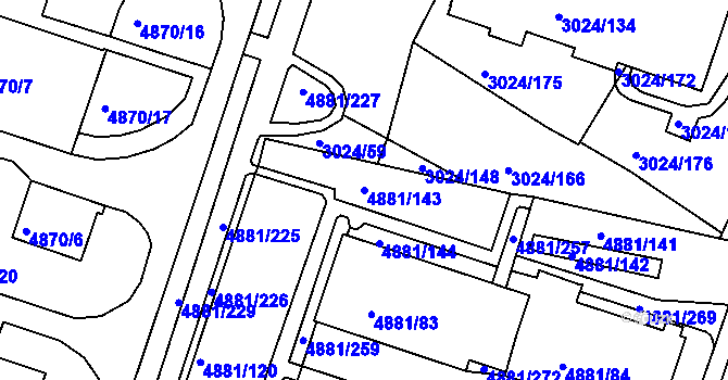 Parcela st. 4881/143 v KÚ Louny, Katastrální mapa
