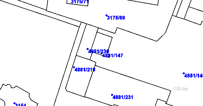 Parcela st. 4881/147 v KÚ Louny, Katastrální mapa