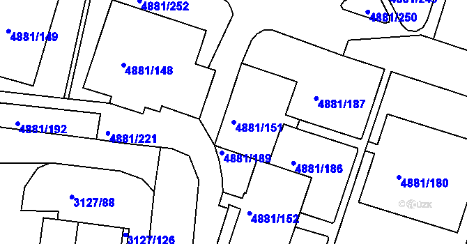 Parcela st. 4881/151 v KÚ Louny, Katastrální mapa