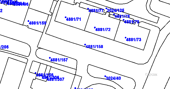 Parcela st. 4881/158 v KÚ Louny, Katastrální mapa