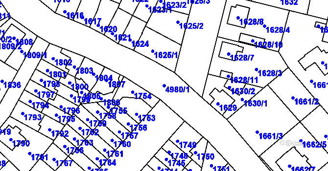 Parcela st. 4980/1 v KÚ Louny, Katastrální mapa