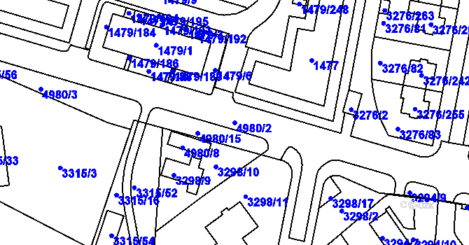 Parcela st. 4980/2 v KÚ Louny, Katastrální mapa