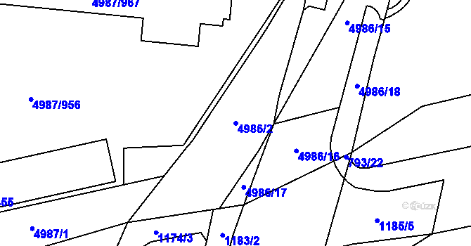 Parcela st. 4986/2 v KÚ Louny, Katastrální mapa