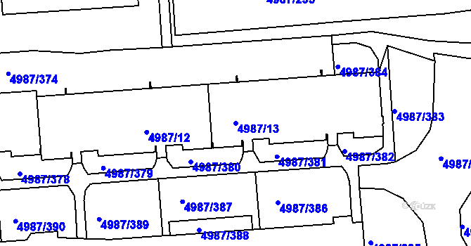 Parcela st. 4987/13 v KÚ Louny, Katastrální mapa