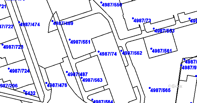Parcela st. 4987/74 v KÚ Louny, Katastrální mapa