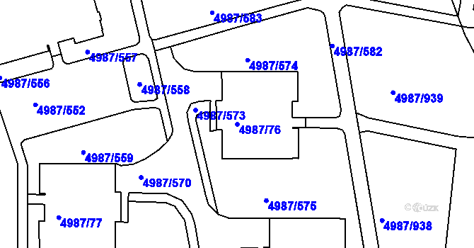 Parcela st. 4987/76 v KÚ Louny, Katastrální mapa