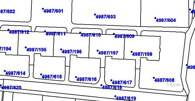 Parcela st. 4987/197 v KÚ Louny, Katastrální mapa