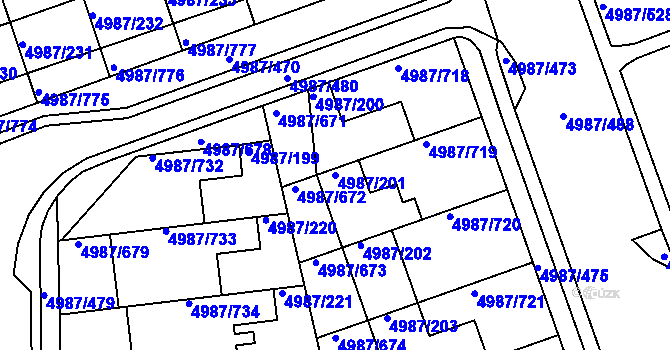 Parcela st. 4987/201 v KÚ Louny, Katastrální mapa