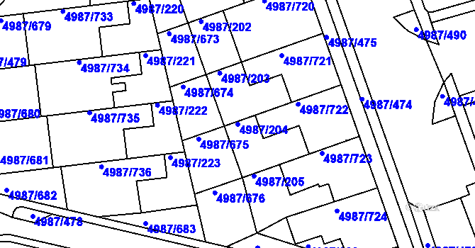 Parcela st. 4987/204 v KÚ Louny, Katastrální mapa