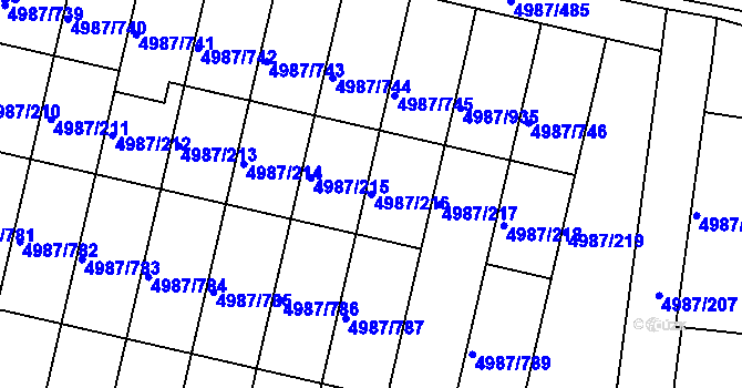 Parcela st. 4987/216 v KÚ Louny, Katastrální mapa