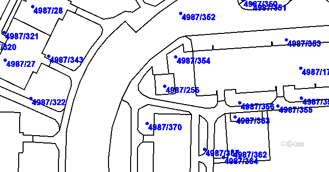 Parcela st. 4987/256 v KÚ Louny, Katastrální mapa