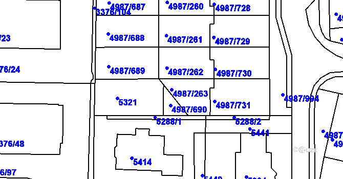 Parcela st. 4987/263 v KÚ Louny, Katastrální mapa