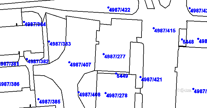 Parcela st. 4987/277 v KÚ Louny, Katastrální mapa