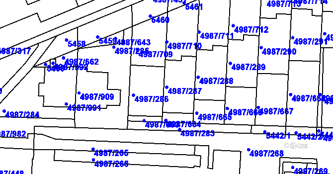 Parcela st. 4987/287 v KÚ Louny, Katastrální mapa