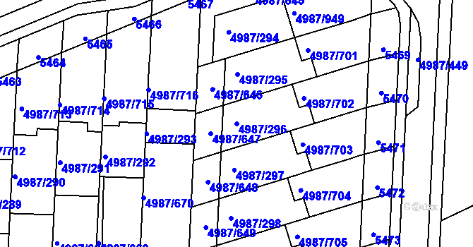 Parcela st. 4987/296 v KÚ Louny, Katastrální mapa