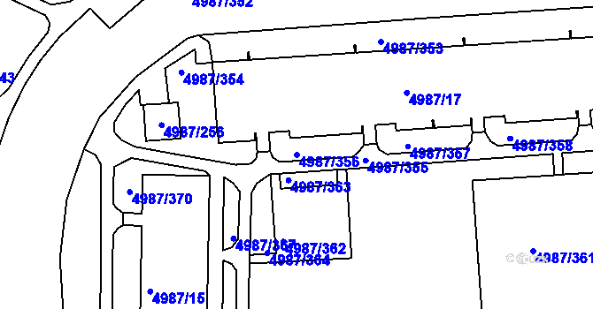 Parcela st. 4987/356 v KÚ Louny, Katastrální mapa